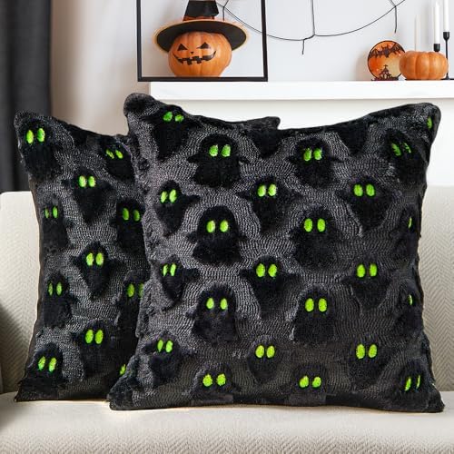 DFXSZ Halloween Pillow Covers 20x20 inch 2Pcs Black Ghost Halloween Decor by DFXSZ