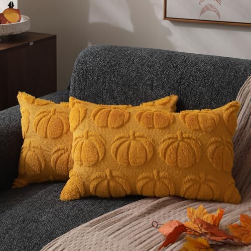 DFXSZ Fall Pillow Covers 12x20 2Pcs Yellow Pumpkin Fall Decoration for Home by DFXSZ