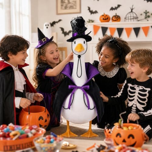 Halloween Porch Goose Outfit Vampire Cape Pumpkin‑Skull Party Hat, Purple - Image 4