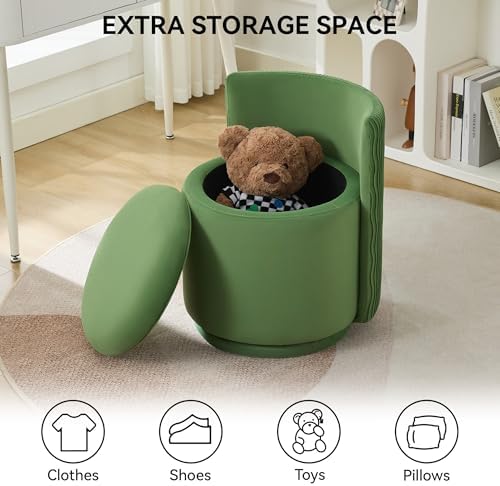 WUTUTUEE Velvet Vanity Chair with Storage, 360° Swivel Makeup Chair with Wave Back, No Assembly Small Accent Stool for Bedroom, Dressing, Living Room, Green - Image 5