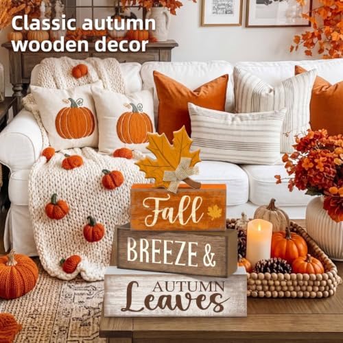 Lineshading 4 Pcs Wooden Fall Block Signs Farmhouse Tabletop Decor - Image 5