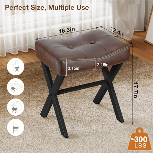 Memobarco 18-Inch Leather Vanity Stool Chair, Dark Brown Makeup Stool - Image 2
