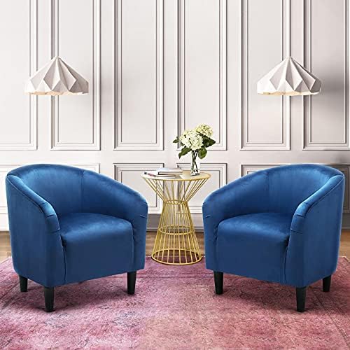 Yaheetech Small 25.5in Wide Velvet Barrel Accent Chair Bedroom, Pagoda Blue - Image 4