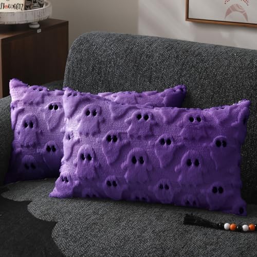 DFXSZ Halloween Pillow Covers 12x20 inch 2Pcs Purple Ghost Halloween Decor by DFXSZ