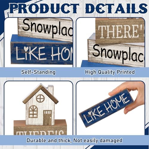 Lineshading 4 Pcs Wood Block Signs Farmhouse Tiered Tray Stacked House - Image 5