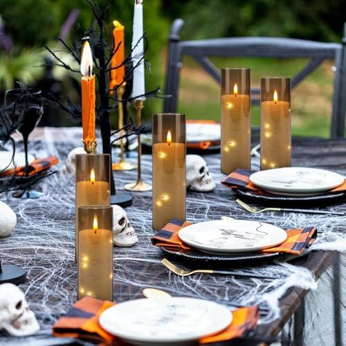 YOROXRG 24 Pack Halloween Decoration Flickering Flameless Candles, Battery Operated LED Candles for New Year, Home Decor, Parties, Wedding,Christmas(D2.2 x H 5" 6" 7") Grey - Image 3