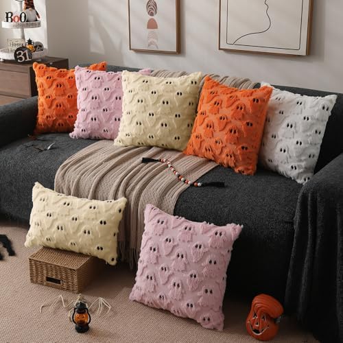 DFXSZ Halloween Pillow Covers 12x20 inch 2Pcs Beige Ghost Halloween Decor - Image 5
