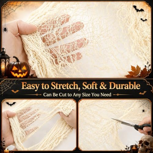 5 Pcs Beige Halloween Gauze Creepy Cloth Fabric Tapestry Decor Decorations - Image 2
