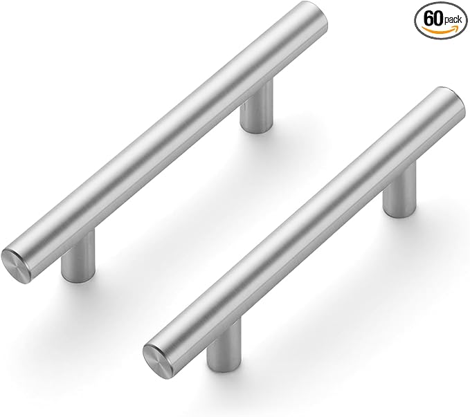JOY DECOR 60 Pack 5 Inch Cabinet Pulls Kitchen Cabinet Handles with 3 Inch Hole Center Brushed Nickel Cabinet Hardware Stainless Steel Kitchen Drawer Pulls for Cabinets Cupboard, 76mm Hole Centers