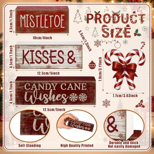Lineshading 4 Pcs Christmas Table Decorations Wooden Candy Cane Decor Christmas Centerpiece Rustic Winter Tiered Tray Decor Red and White Candy Cane Block Signs Gift Xmas Decoration for Home Decors - Image 3