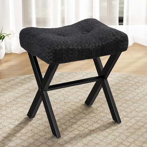 Memobarco 18-Inch Vanity Stool Chair, Black Makeup Stool by MEMOBARCO