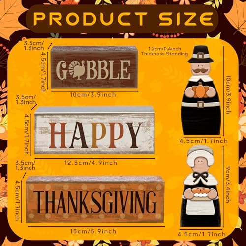 Lineshading 4 Pcs Thanksgiving Pilgrim Decor Wooden Block Signs Tray Set - Image 3