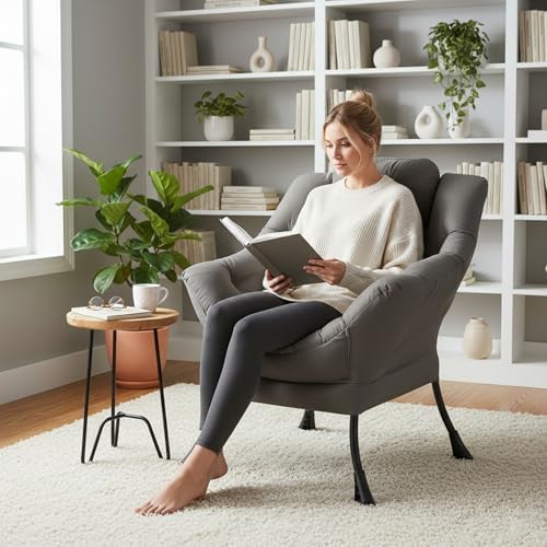 Welnow Lazy Chair for Adults，Modern Reading Accent Chair,Dark Grey Single - Image 2