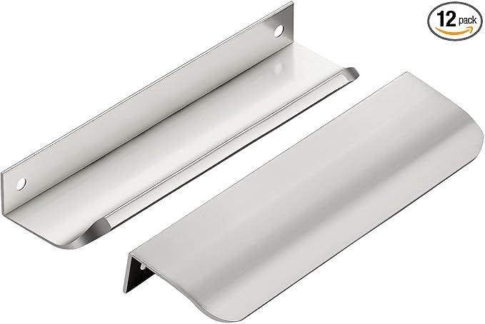 Ravinte Hardware 12 Pack Silver Cabinet Handles, 5.9 Inch (150mm) Finger Edge Pulls, 5 Inch Hole Center, Finger Pulls for Cabinets
