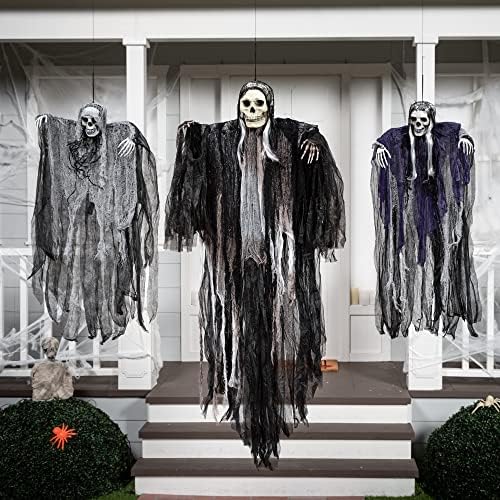 JOYIN 3 Pack Hanging Halloween Skeleton Ghosts Decorations, Grim Reapers for Best Halloween Outdoor Decorations - Image 7