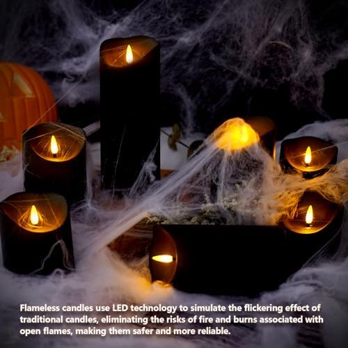 Nimiko Flameless Candles with Remote, Battery Operated Flickering Flameless Candles, LED Candles with Timer 2/4/6/8H, with Realistic LED Candles Set of 9 (D3 x H 3" 4" 5" 6" 7") (Black) - Image 4