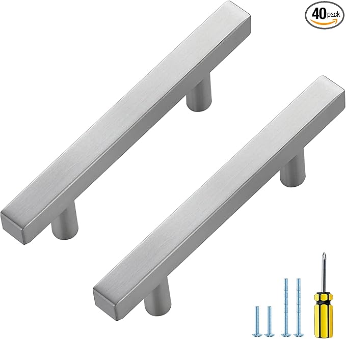 Ravinte 40 Pack Cabinet Handles 3 Inch Brushed Nickel Cabinet Pulls Square Hardware for Kitchen Cabinets - 5 Inch Total Length
