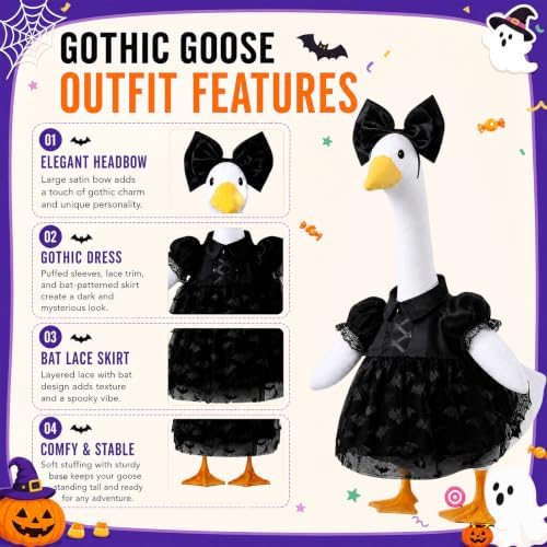 Halloween Porch Goose Outfit Gothic Lolita Bat‑Pattern Lace Dress and Bow - Image 5