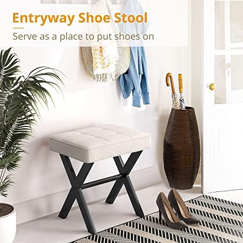 LUE BONA Ottoman Foot Stool Vanity Stool, Square Linen X-Leg Foot Rest Ottoman Makeup Stool, Small Stool Chair for Vanity, Modern Padded Vanity Seat for Makeup Room, Living Room, Bathroom, Linen Color - Image 5
