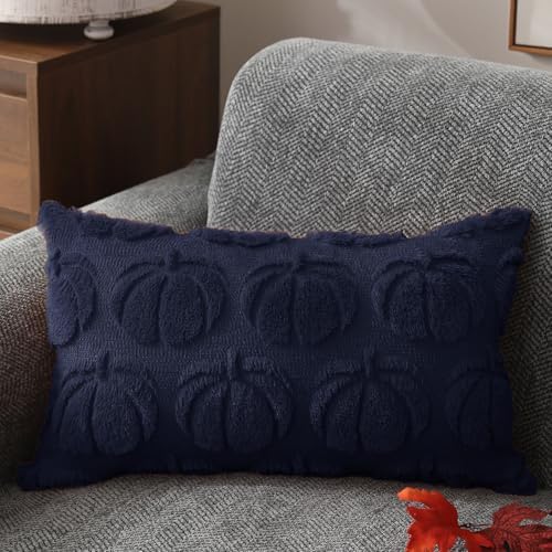 DFXSZ Fall Pillow Covers 12x20 2Pcs Navy Blue Pumpkin Fall Decorations - Image 3
