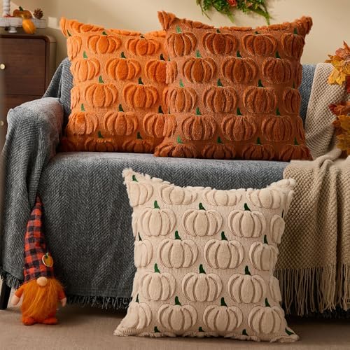 DFXSZ Fall Pillow Covers 20x20 2Pcs Beige Green Rust Pumpkin Fall Decorations - Image 4