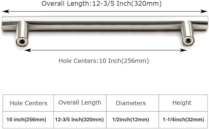 homdiy Brushed Nickel Cabinet Pulls Drawer Pulls, 10in(256mm) Hole Center Dresser Handles Silver Drawer Pulls for Kitchen, Bedroom, Bathroom, Livingroom