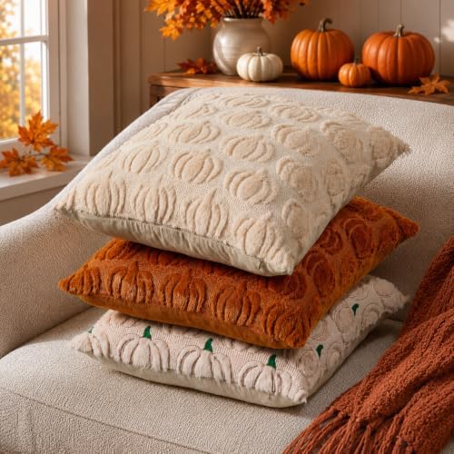 DFXSZ Fall Pillow Covers 18x18 2Pcs Beige Pumpkin Fall Decorations for Home - Image 4