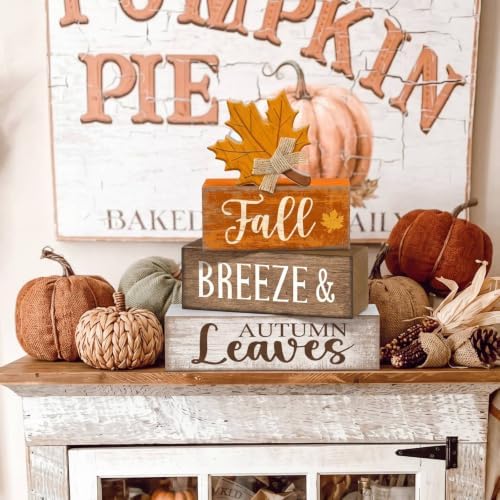 Lineshading 4 Pcs Wooden Fall Block Signs Farmhouse Tabletop Decor - Image 4