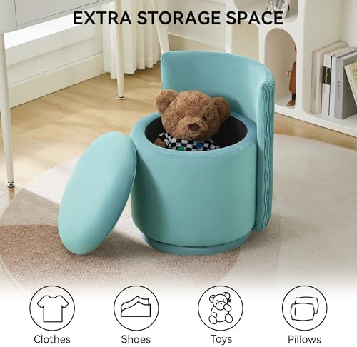 WUTUTUEE Velvet Vanity Chair with Storage, 360° Swivel Makeup Chair with Wave Back, No Assembly Small Accent Stool for Bedroom, Dressing, Living Room, Teal - Image 5
