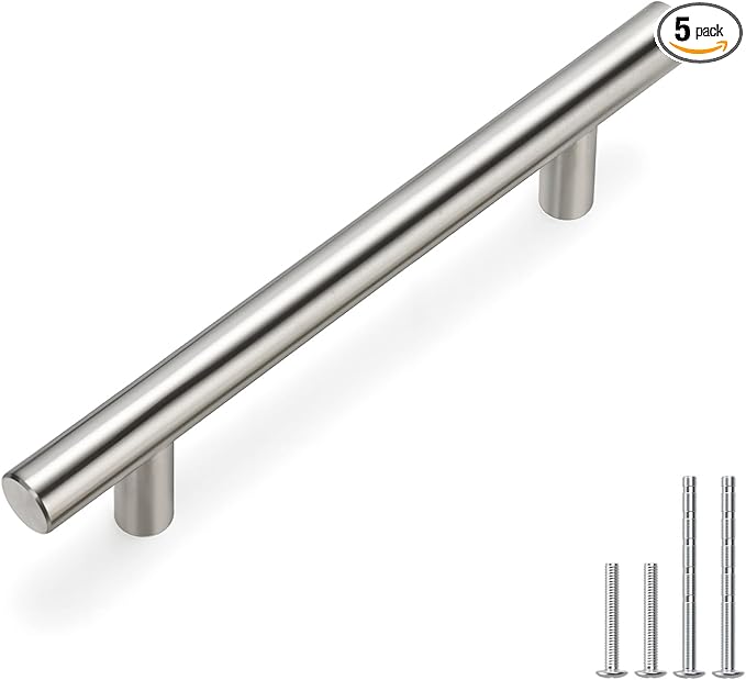 homdiy 96mm Cabinet Handles Drawer Pulls - HD201SN Cabinet Hardware Brushed Nickel Cabinet Pulls 5 Pack Modern Cupboard Handles for Kitchen Cabinets