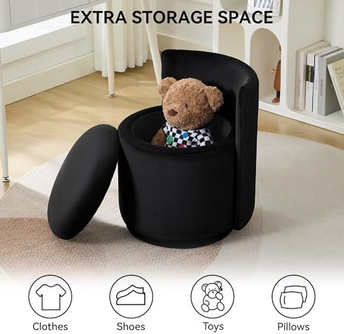WUTUTUEE Velvet Vanity Chair with Storage, 360° Swivel Makeup Chair with Wave Back, No Assembly Small Accent Stool for Bedroom, Dressing, Living Room, Black - Image 5