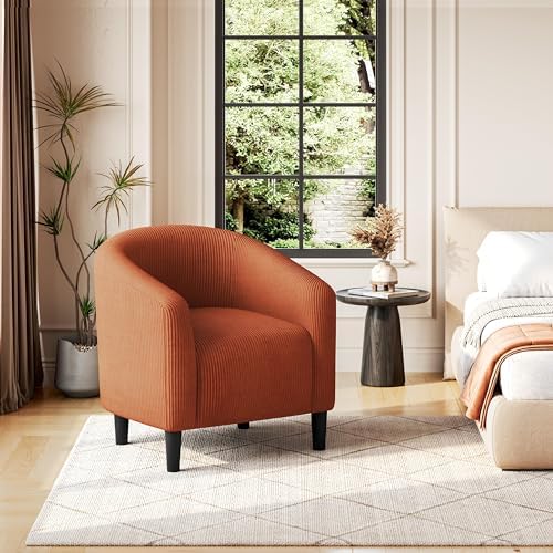 Yaheetech Small 25.5in Wide Corduroy Barrel Accent Chair, Brick Red - Image 4
