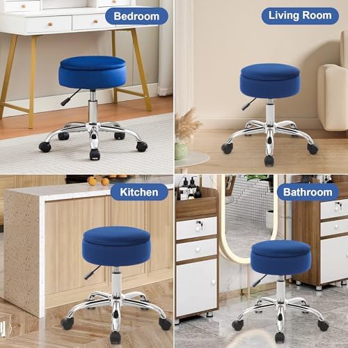 Adjustable Vanity Stool Storage Swivel Rolling Vanity Chair with Wheels - Image 5