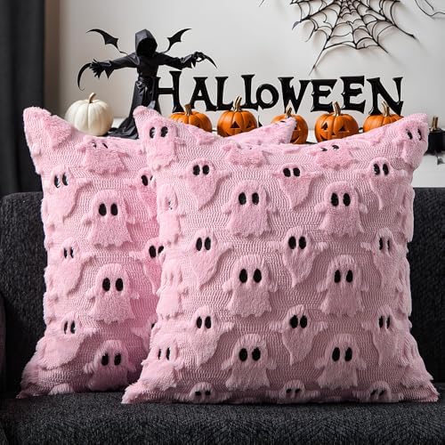 DFXSZ Halloween Pillow Covers 16x16 inch 2Pcs Pink Ghost Halloween Decor by DFXSZ