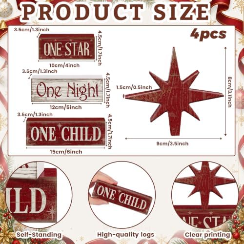 Lineshading 4 Pcs Christmas Nativity Table Decor, Bethlehem Star Wood Sign - Image 4