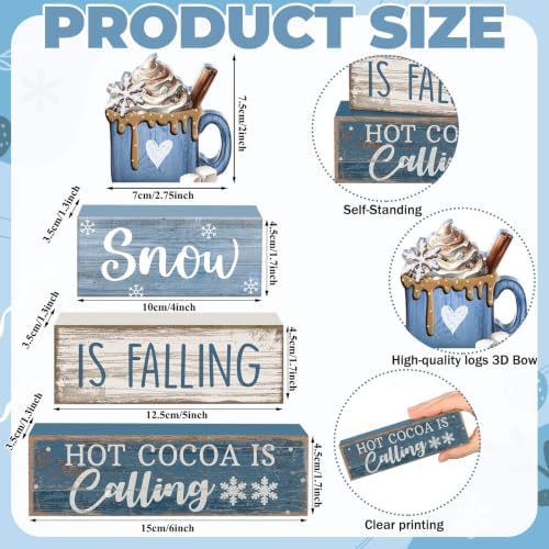 Lineshading 4 Pcs Christmas Table Decor, Blue Winter Wonderland Cocoa Sign - Image 5