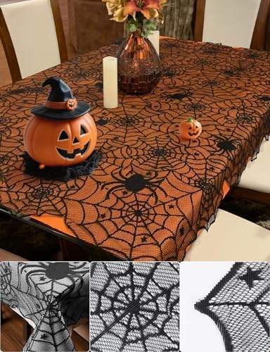 Halloween Table Cloth, Black Spider Web Lace Tablecloth for Rectangle Tables, Gothic Halloween Decor for Masquerade, Scary Movie Nights, Dinner Party Table Decorations 54 x 72 inch - Image 4