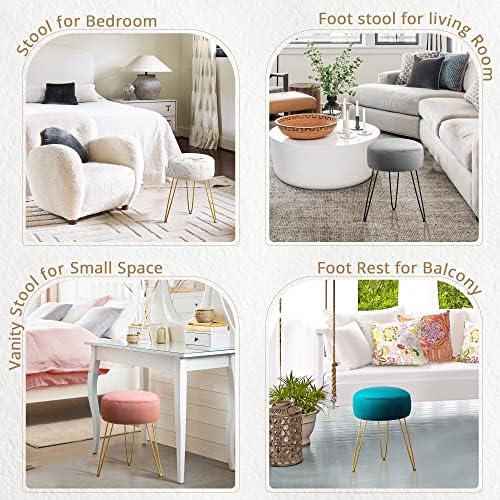 LUE BONA Vanity Stool, Teal Vanity Stools for Makeup Room, Round Ottoman Foot Stool, Velvet Footrest Vanity Chair for Bathroom Vanity, Bedroom, Living Room, Entryway, Offices, 300lbs - Image 7