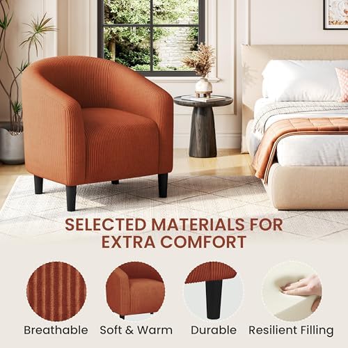 Yaheetech Small 25.5in Wide Corduroy Barrel Accent Chair, Brick Red - Image 6
