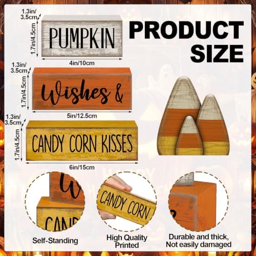Lineshading 4 Pcs Fall Decoration For Home Wooden Candy Corn Stacked Blocks - Image 3