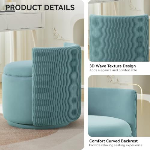 Large Velvet Vanity Chair, 360° Swivel Makeup Chair with Storage, Teal - Image 3