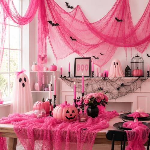 Set of 5 Pink Halloween Gauze Creepy Cloth Fabric Tapestry Decor Decoration - Image 6
