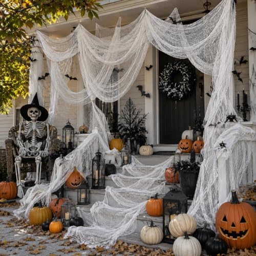 5 Pcs White Halloween Gauze Creepy Cloth Fabric Tapestry Decor Decorations - Image 4