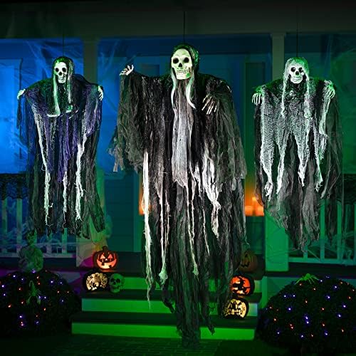 JOYIN 3 Pack Hanging Halloween Skeleton Ghosts Decorations, Grim Reapers for Best Halloween Outdoor Decorations - Image 6