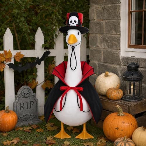 Halloween Porch Goose Outfit Vampire Cape Pumpkin‑Skull Party Hat, Red - Image 2