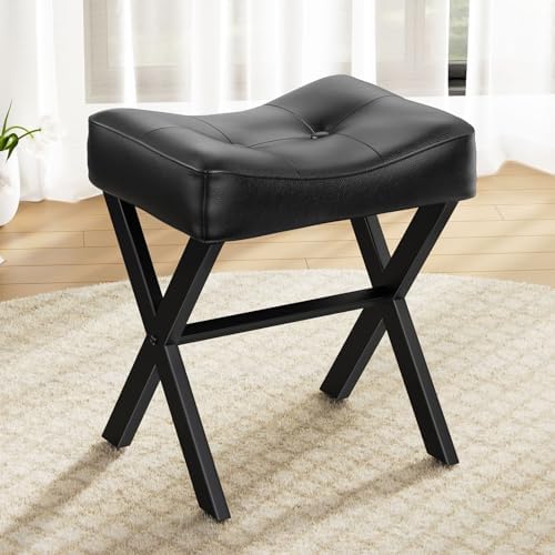 Memobarco 18-Inch Leather Vanity Stool Chair, Black by MEMOBARCO