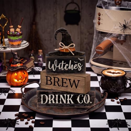 Lineshading 4 Pcs Halloween Witch Wood Block Signs, Tiered Tray Decor - Image 2