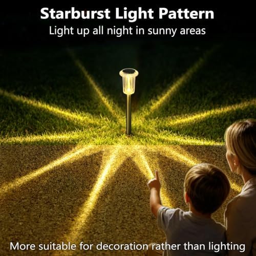DenicMic 10 Pack Solar Pathway Lights Outdoor Waterproof Warm White LED - Image 6