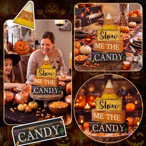 Lineshading 4 Pcs Halloween Table Decoration Candy Corn Wooden Stacked Sign - Image 5