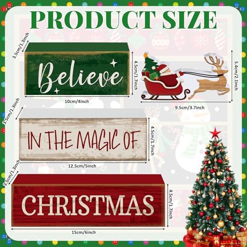 Lineshading 4 Pcs Christmas Table Decorations Wooden Stacked Block Santa - Image 3